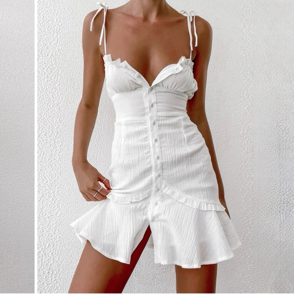 Commense White Tie-Shoulder Mini Dress
